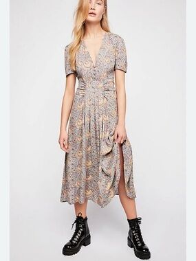 Free People Paisley Midi Dress - Purple and Brown